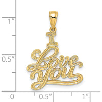 14K Yellow Gold Textured "I Love You" Script Pendant Charm by Oro Pregiato