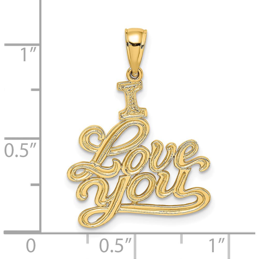 14K Yellow Gold Textured "I Love You" Script Pendant Charm by Oro Pregiato