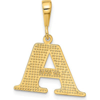 14K Yellow Gold Textured Initial A Pendant - Polished Charm by Oro Pregiato