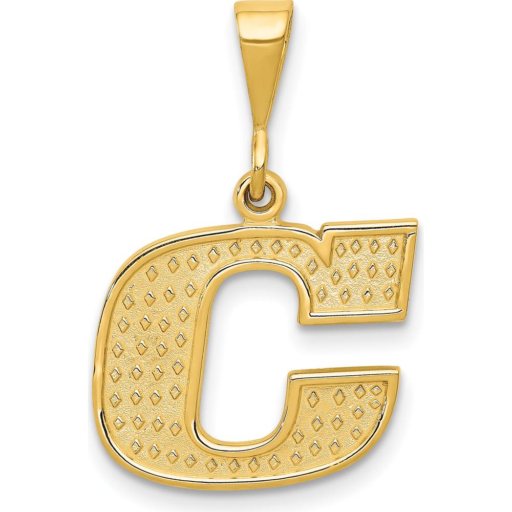 14K Yellow Gold Textured Initial C Charm - Polished Finish by Oro Pregiato