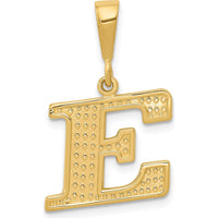 14K Yellow Gold Textured Initial E Charm Pendant by Oro Pregiato