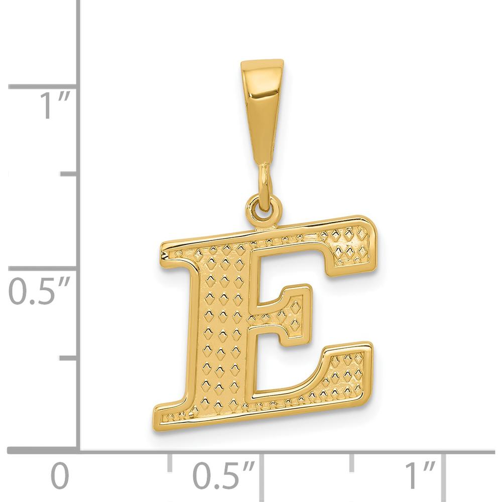 14K Yellow Gold Textured Initial E Charm Pendant by Oro Pregiato