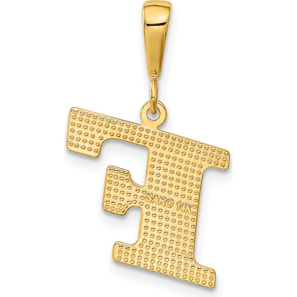 14K Yellow Gold Textured Initial F Charm Pendant - Elegant Statement Piece by Oro Pregiato