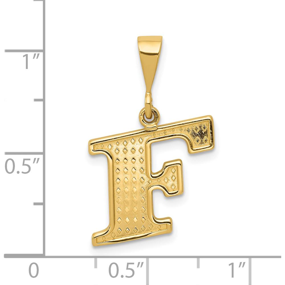 14K Yellow Gold Textured Initial F Charm Pendant - Elegant Statement Piece by Oro Pregiato