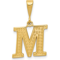 14K Yellow Gold Textured Initial M Charm Pendant by Oro Pregiato