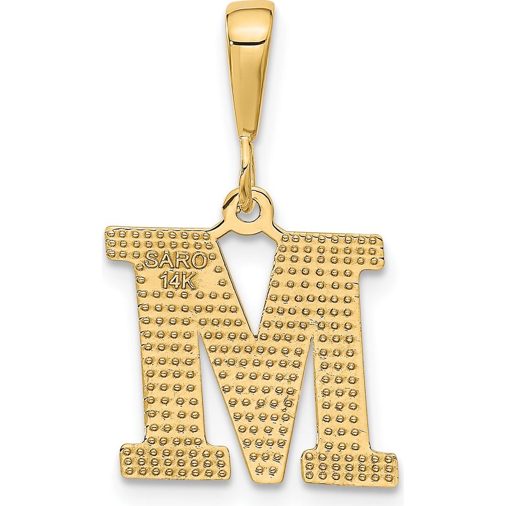 14K Yellow Gold Textured Initial M Charm Pendant by Oro Pregiato