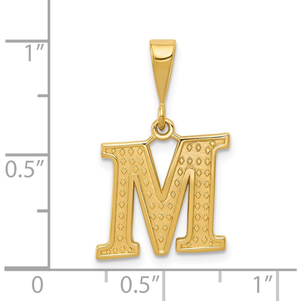 14K Yellow Gold Textured Initial M Charm Pendant by Oro Pregiato