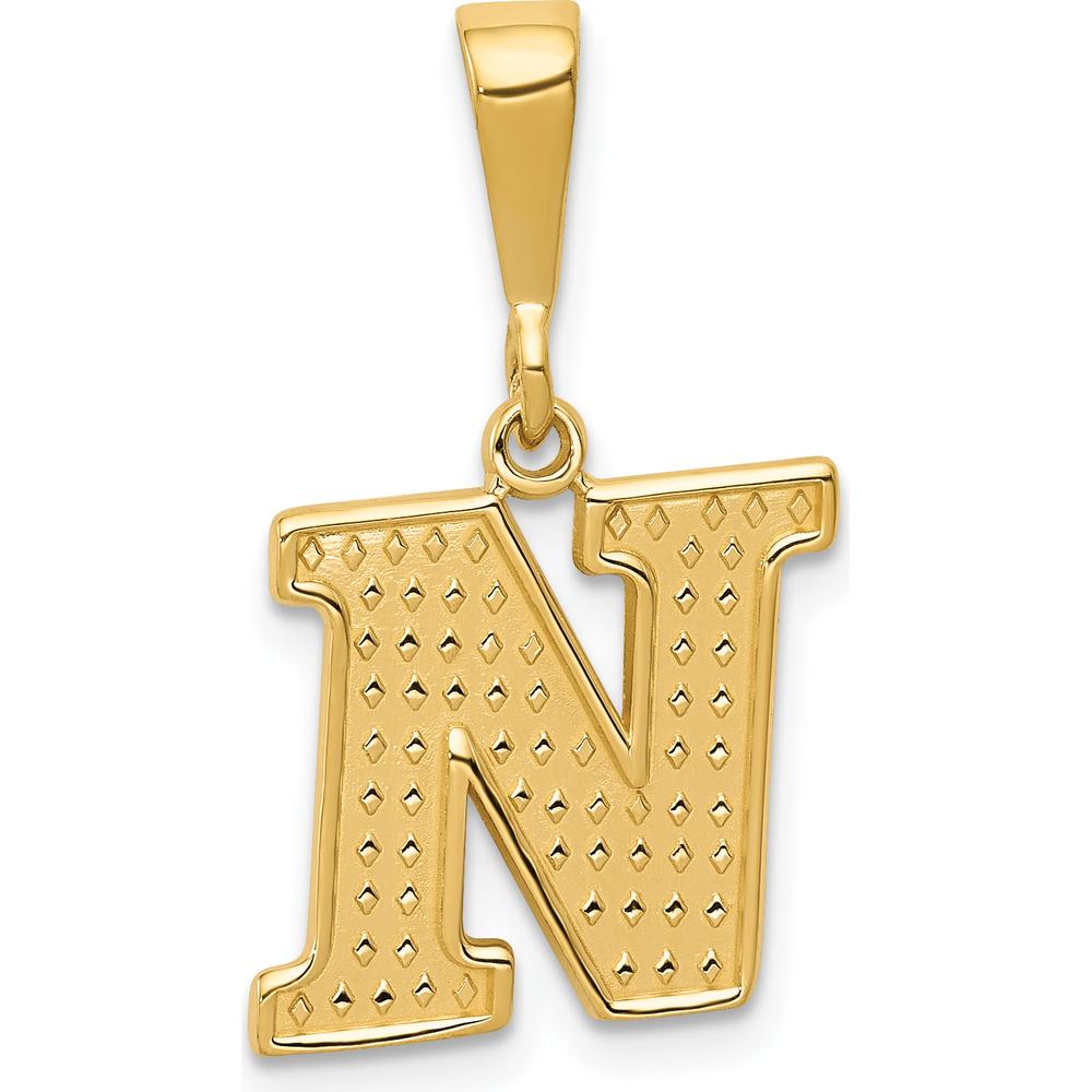 14K Yellow Gold Textured Initial N Charm Pendant by Oro Pregiato