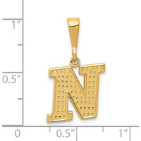 14K Yellow Gold Textured Initial N Charm Pendant by Oro Pregiato