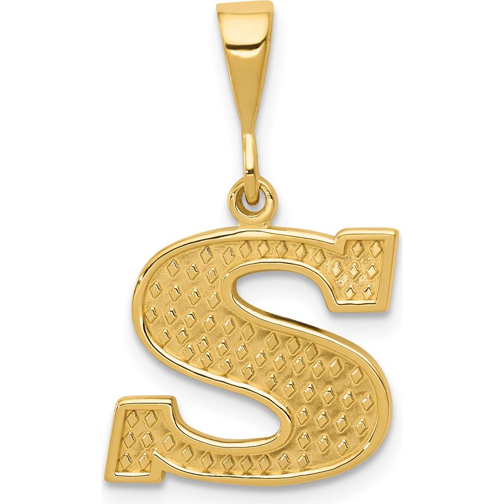 14K Yellow Gold Textured Initial S Charm Pendant by Oro Pregiato