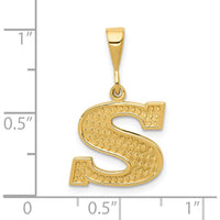 14K Yellow Gold Textured Initial S Charm Pendant by Oro Pregiato