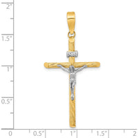14K Yellow Gold Textured INRI Crucifix Cross Pendant with White Rhodium Accents - 46.45mm Length by Oro Pregiato