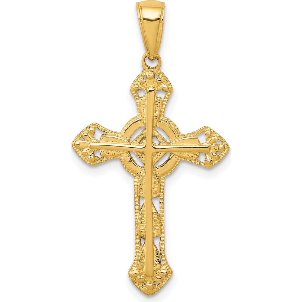 14K Yellow Gold Textured Iona Cross Pendant - 33mm Length by Oro Pregiato