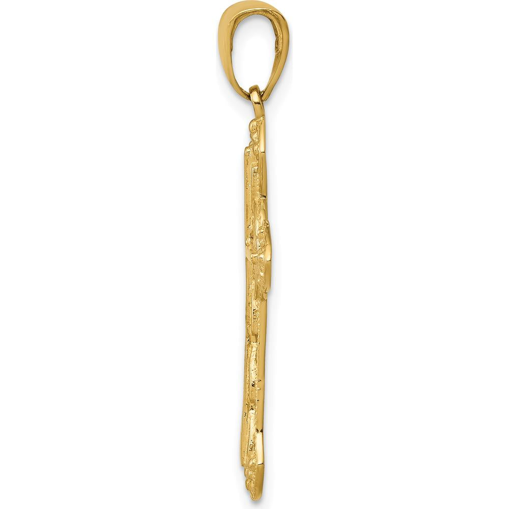 14K Yellow Gold Textured Iona Cross Pendant - 33mm Length by Oro Pregiato