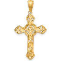 14K Yellow Gold Textured Iona Cross Pendant - 33mm Length by Oro Pregiato