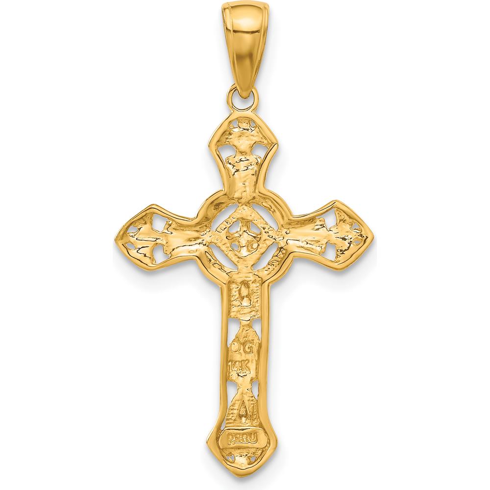14K Yellow Gold Textured Iona Cross Pendant - 33mm Length by Oro Pregiato