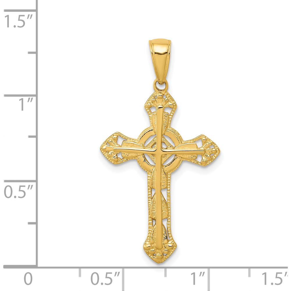 14K Yellow Gold Textured Iona Cross Pendant - 33mm Length by Oro Pregiato