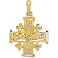 14K Yellow Gold Textured Jerusalem Cross Pendant - Reversible Charm, 32mm Length by Oro Pregiato