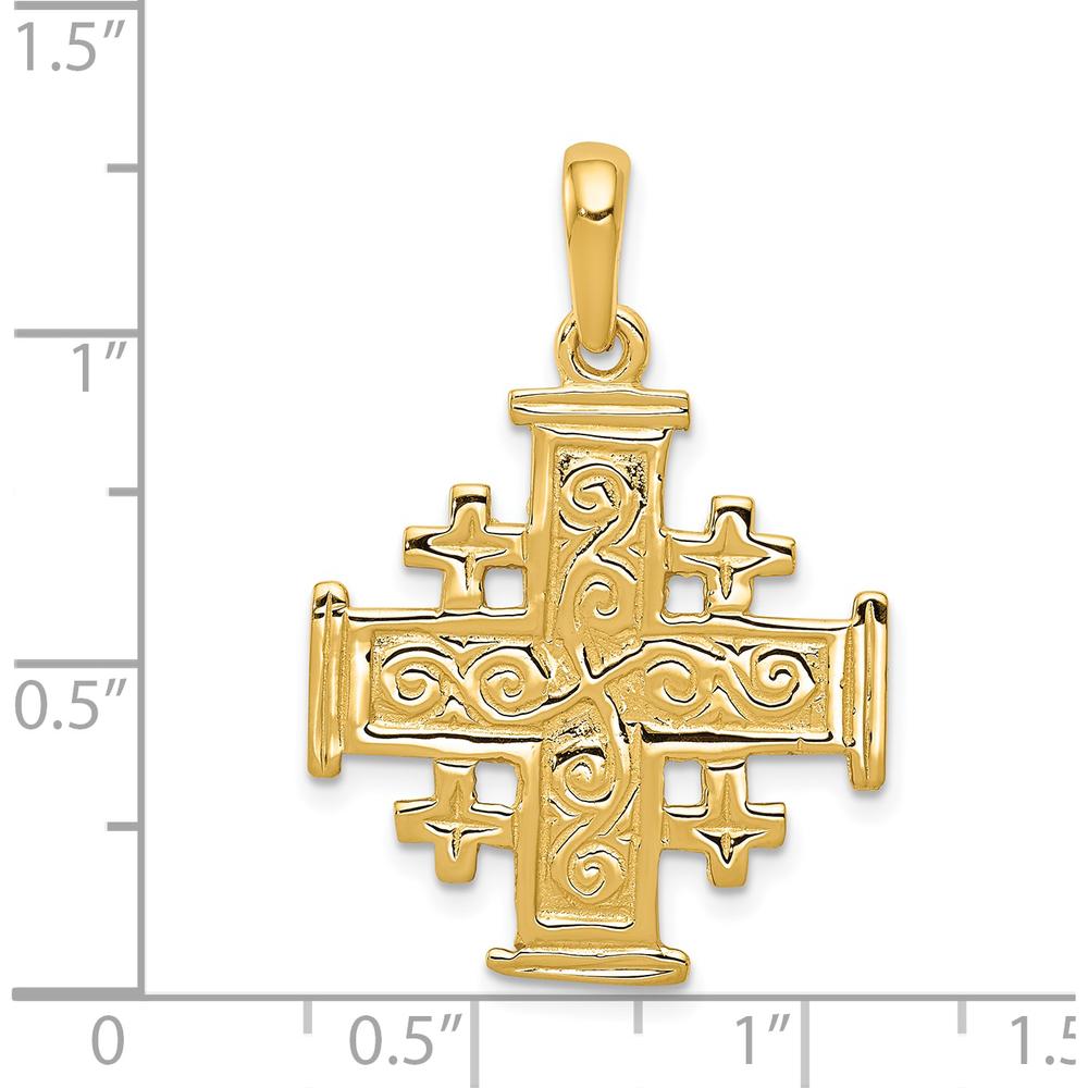 14K Yellow Gold Textured Jerusalem Cross Pendant - Reversible Charm, 32mm Length by Oro Pregiato