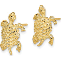 14K Yellow Gold Textured Land Turtle Post Earrings - 15.95mm Length by 0