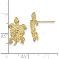 14K Yellow Gold Textured Land Turtle Post Earrings - 15.95mm Length by 0