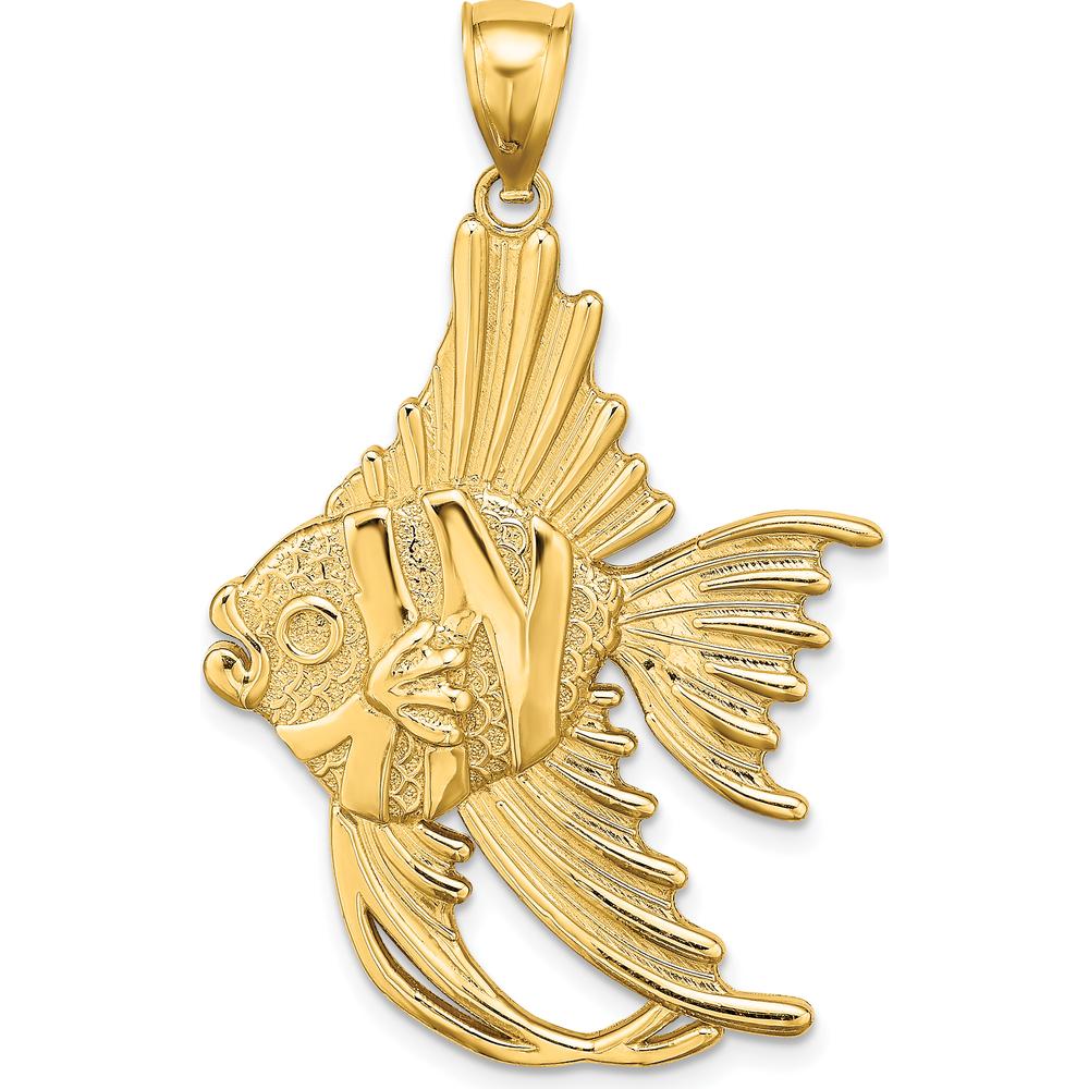 14K Yellow Gold Textured Large Angelfish Pendant with Polished Finish by Oro Pregiato