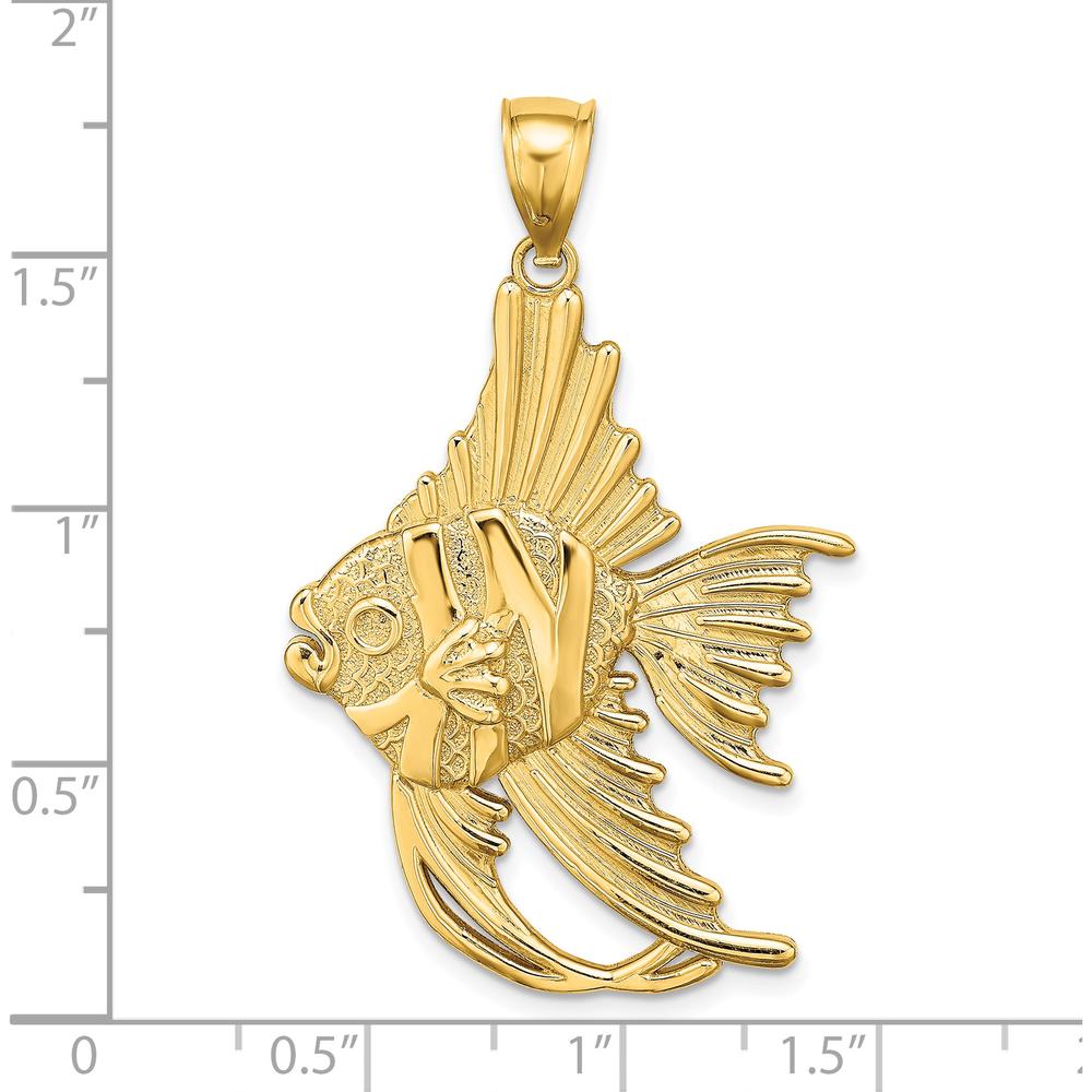 14K Yellow Gold Textured Large Angelfish Pendant with Polished Finish by Oro Pregiato