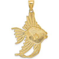 14K Yellow Gold Textured Large Angelfish Pendant with Polished Finish by Oro Pregiato