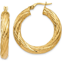 14K Yellow Gold Textured Large Hoop Earrings - Polished Finish by 0