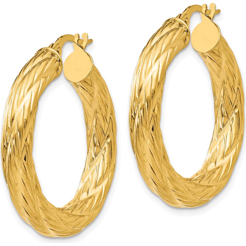 14K Yellow Gold Textured Large Hoop Earrings - Polished Finish by 0