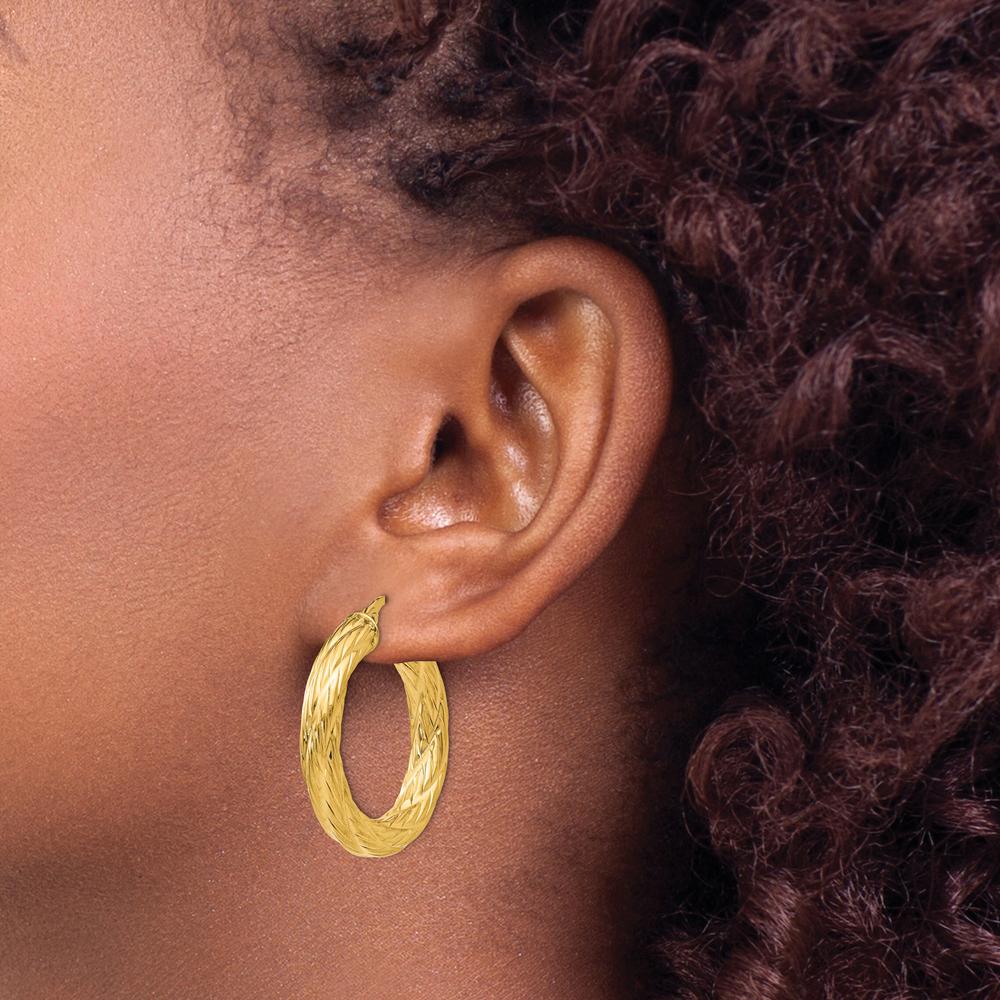 14K Yellow Gold Textured Large Hoop Earrings - Polished Finish by 0