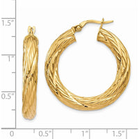 14K Yellow Gold Textured Large Hoop Earrings - Polished Finish by 0