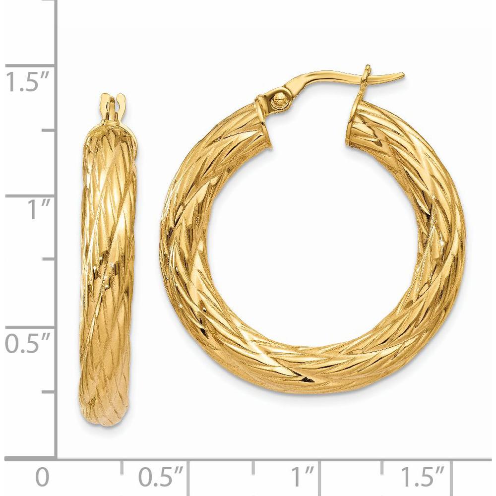 14K Yellow Gold Textured Large Hoop Earrings - Polished Finish by 0
