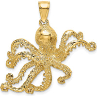 14K Yellow Gold Textured Large Octopus Pendant Charm - 31mm Length by Oro Pregiato