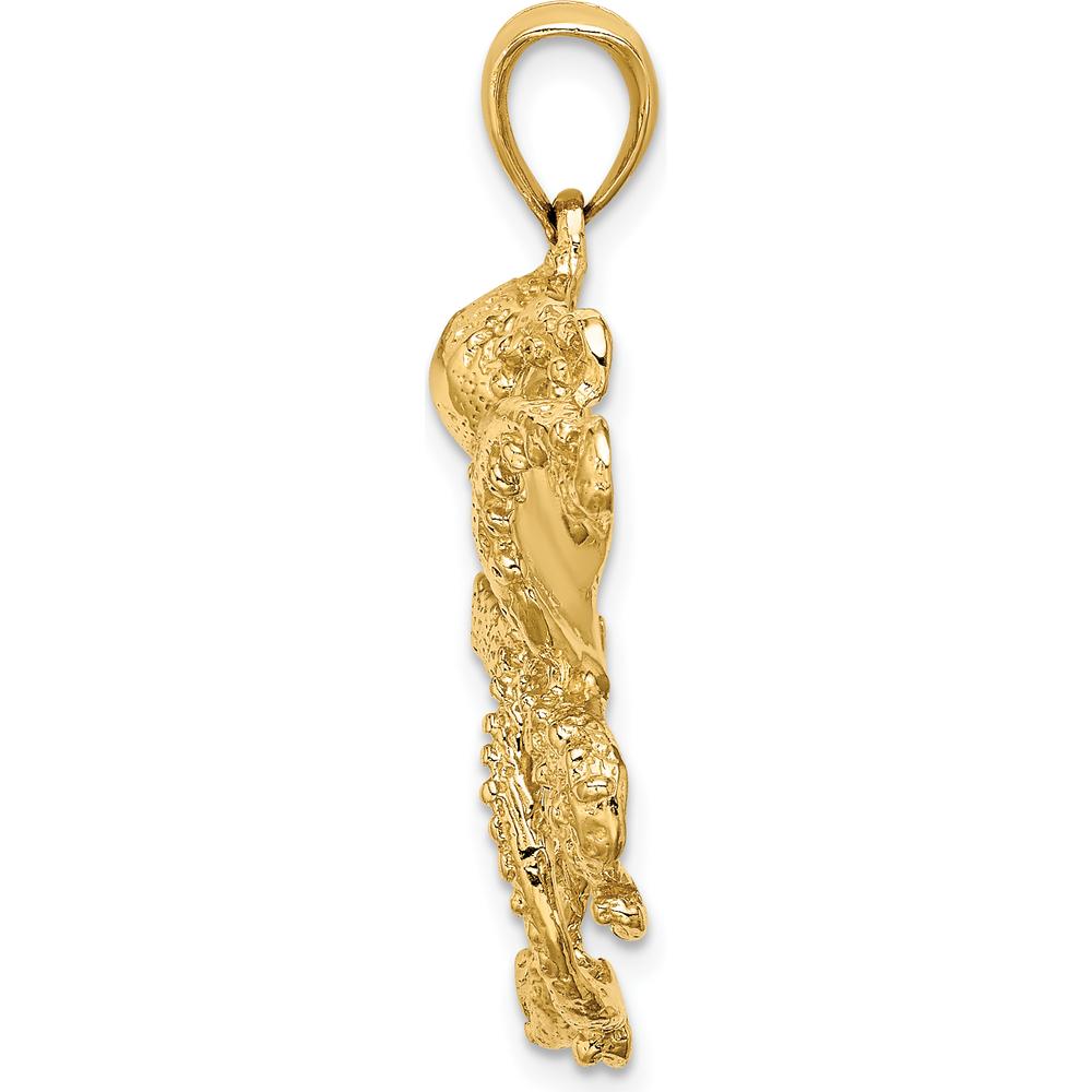 14K Yellow Gold Textured Large Octopus Pendant Charm - 31mm Length by Oro Pregiato
