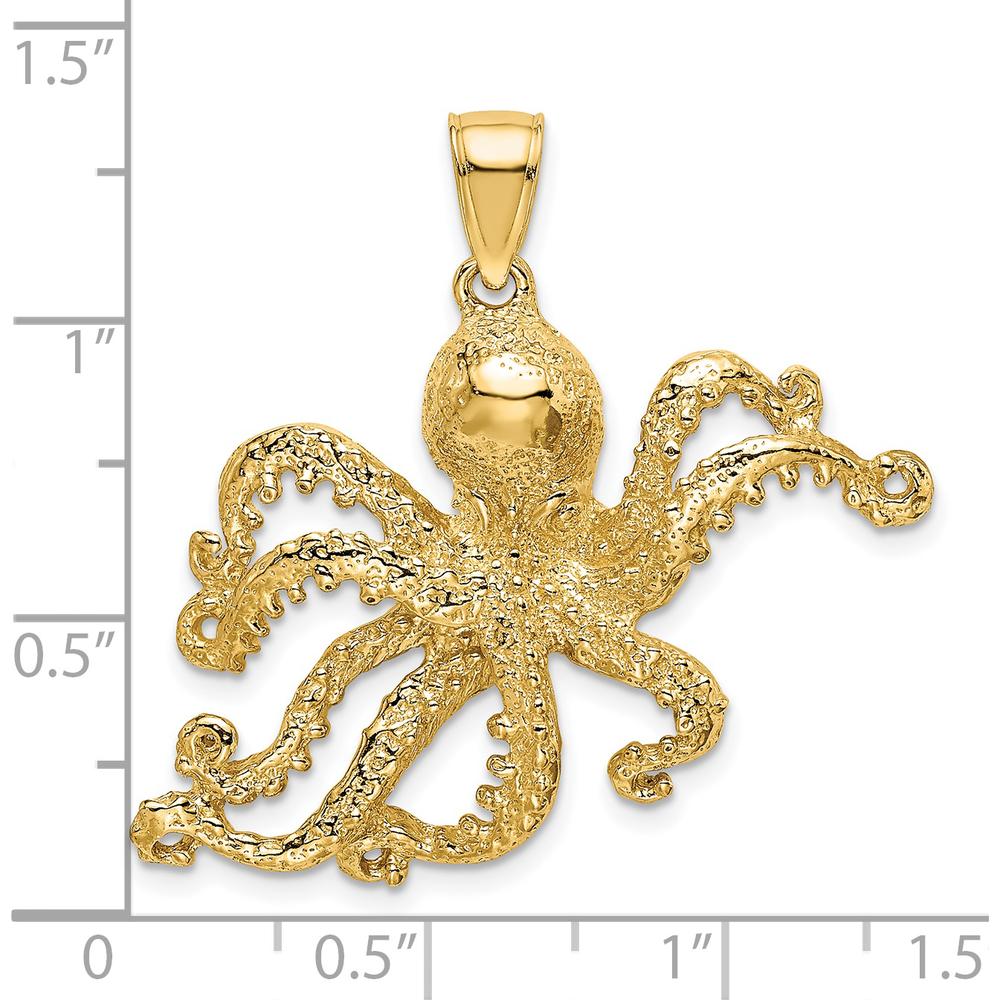 14K Yellow Gold Textured Large Octopus Pendant Charm - 31mm Length by Oro Pregiato