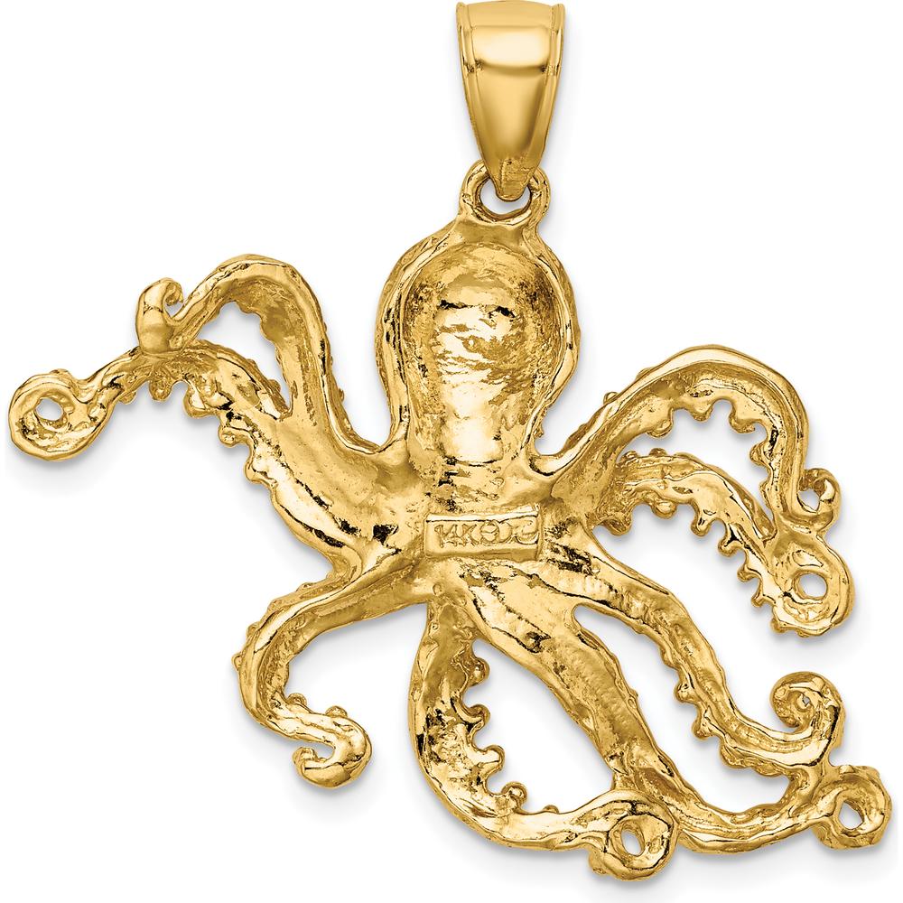 14K Yellow Gold Textured Large Octopus Pendant Charm - 31mm Length by Oro Pregiato