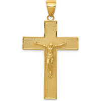 14K Yellow Gold Textured Latin Cross Pendant with Polished Finish by Oro Pregiato