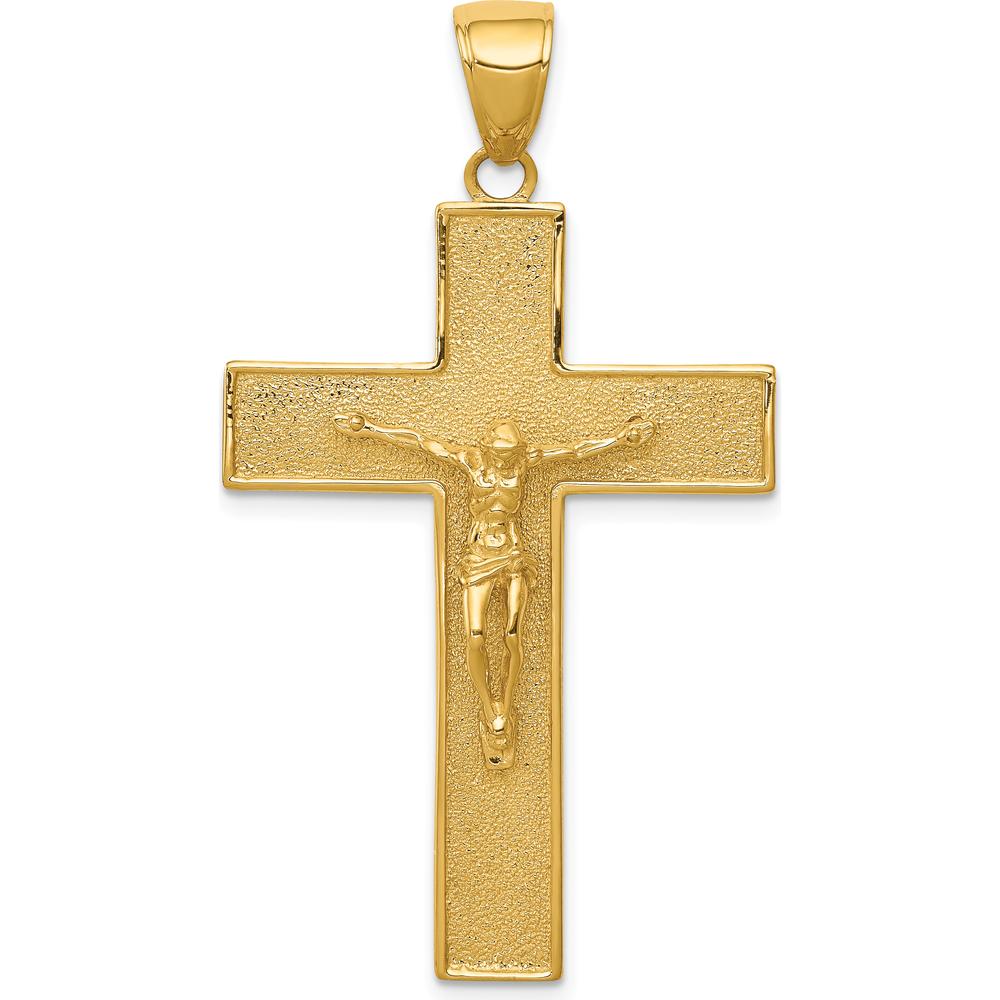 14K Yellow Gold Textured Latin Cross Pendant with Polished Finish by Oro Pregiato