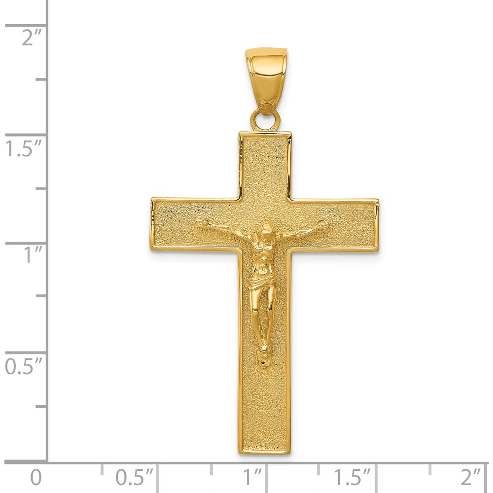 14K Yellow Gold Textured Latin Cross Pendant with Polished Finish by Oro Pregiato