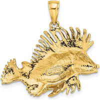 14K Yellow Gold Textured Lionfish Pendant Charm by Oro Pregiato
