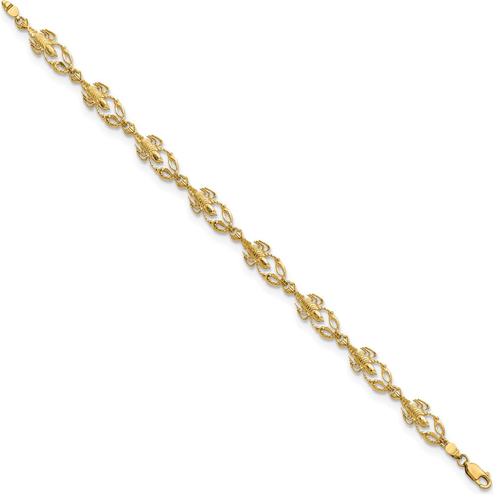 14K Yellow Gold Textured Lobster Bracelet with Polished Finish - 7.5" Length by Oro Pregiato