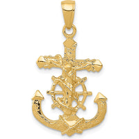 14K Yellow Gold Textured Mariners Crucifix Pendant with Rope and Wheel Design - 30.40mm Length by Oro Pregiato