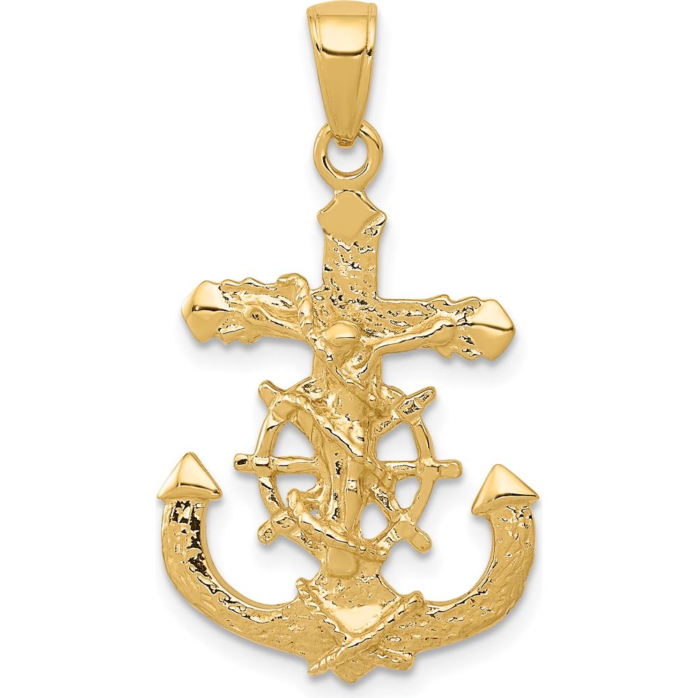 14K Yellow Gold Textured Mariners Crucifix Pendant with Rope and Wheel Design - 30.40mm Length by Oro Pregiato