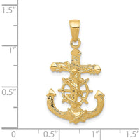 14K Yellow Gold Textured Mariners Crucifix Pendant with Rope and Wheel Design - 30.40mm Length by Oro Pregiato