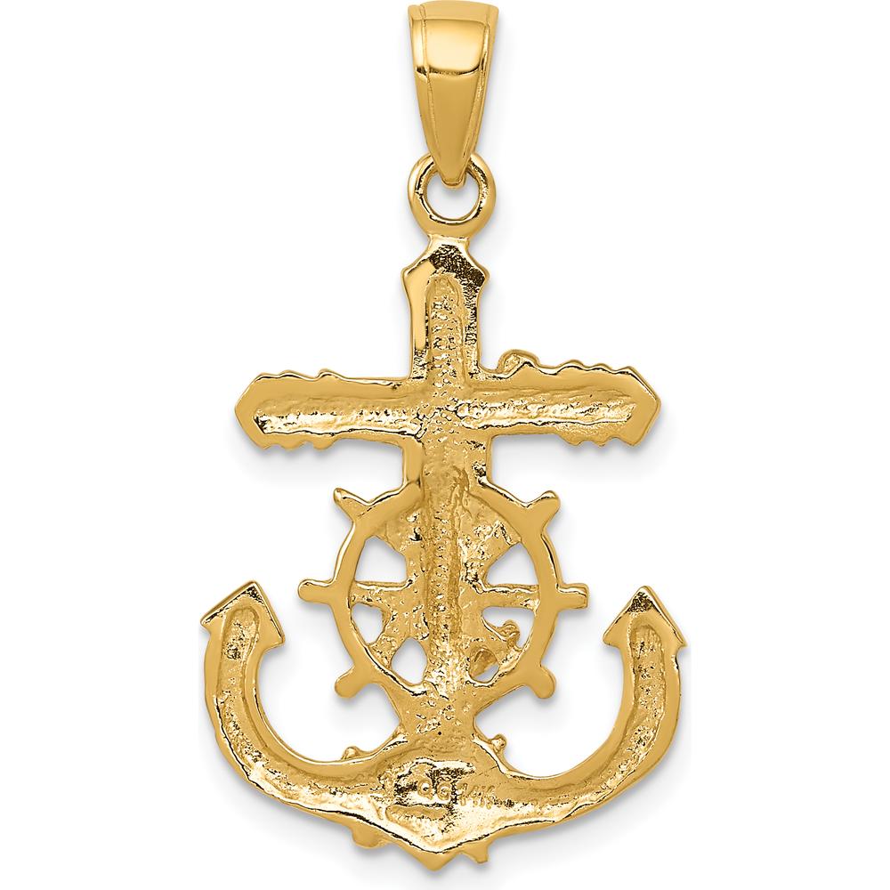 14K Yellow Gold Textured Mariners Crucifix Pendant with Rope and Wheel Design - 30.40mm Length by Oro Pregiato