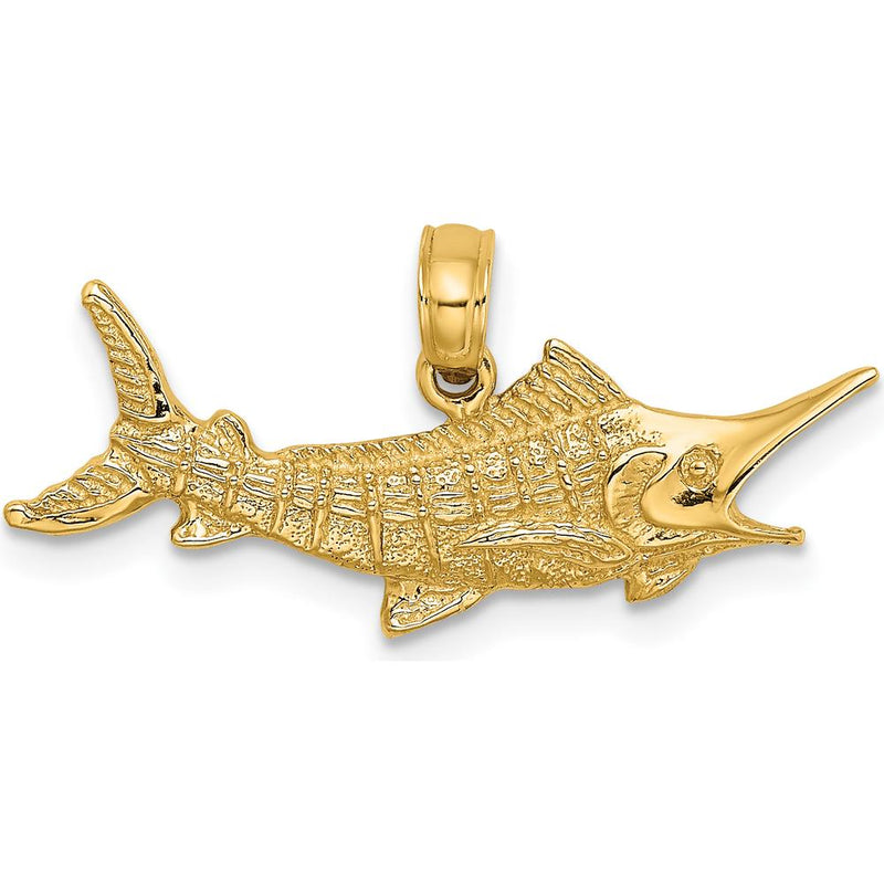 14K Yellow Gold Textured Marlin Fish Charm Pendant - 25.25mm Length by Oro Pregiato