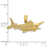 14K Yellow Gold Textured Marlin Fish Charm Pendant - 25.25mm Length by Oro Pregiato