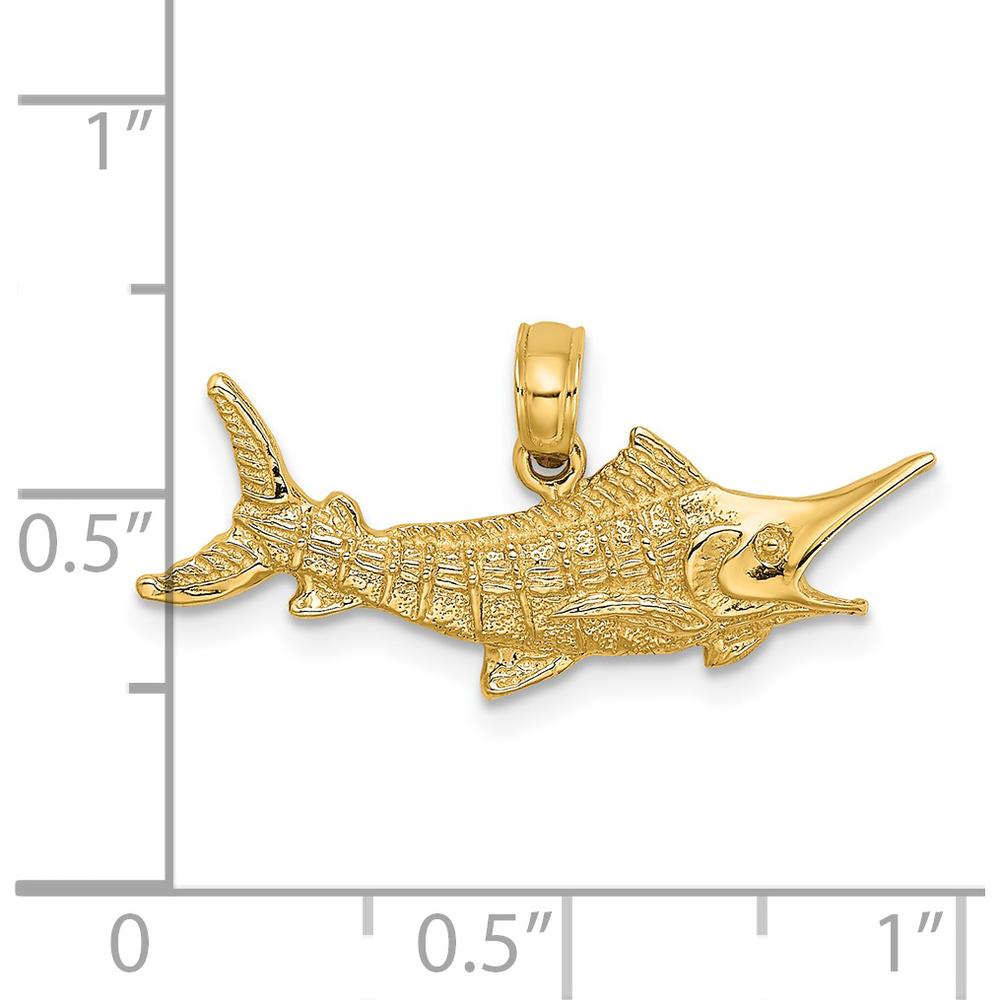 14K Yellow Gold Textured Marlin Fish Charm Pendant - 25.25mm Length by Oro Pregiato