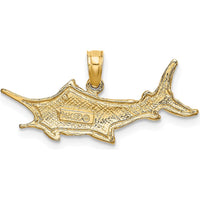 14K Yellow Gold Textured Marlin Fish Charm Pendant - 25.25mm Length by Oro Pregiato